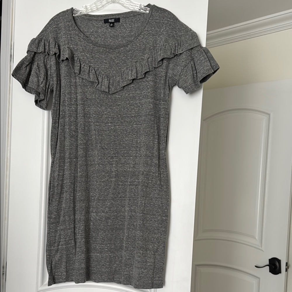 PAIGE Gray Flutter Sleeve Crew Neck Mini Dress